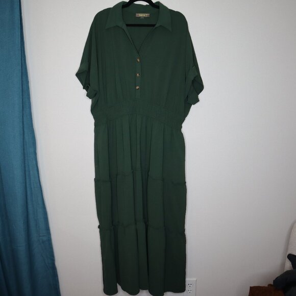 Melonie T Green Tiered Dress with Collar, 18W - Picture 2 of 5